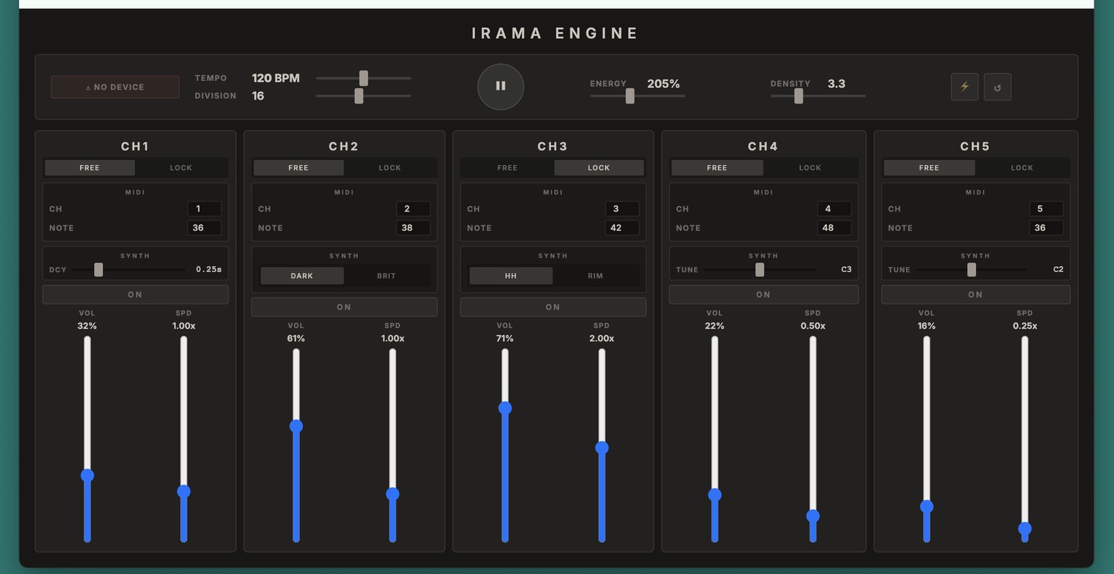IRAMA ENGINE interface screenshot
